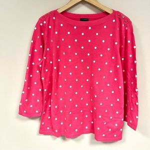 Talbots pink boatneck sweater with embroidered dots L